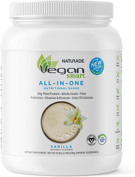 Vegansmart Naturade Plant Based Vegan Protein Powder - All-In-One Nutritional Shake Protein Blend - Gluten Free & Non-Gmo - Vanilla (15 Servings)