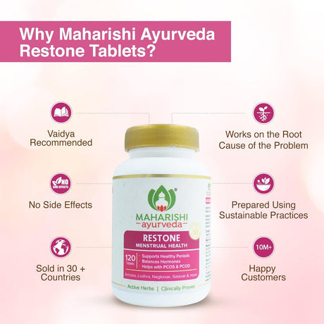 PCOD PCOS Supplements for Women | Maharishi Ayurveda Restone Tablets | Supports Healthy Periods | Balances Hormones | Natural Herbal Suppliment | 120 Tablets