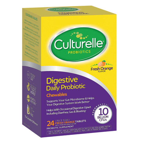 Culturelle Digestive Health Daily Probiotic Chewables, Probiotic for Men and Women, Most Clinically Studied Probiotic Strain, 10 Billion Cfus, Supports Occasional Diarrhea, Gas & Bloating