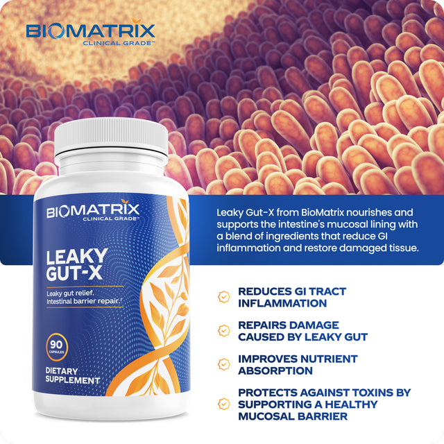 Biomatrix Leaky Gut, IBS Supplement W/ L-Glutamine, Turmeric Root - Support Mucosa | 90 Caps