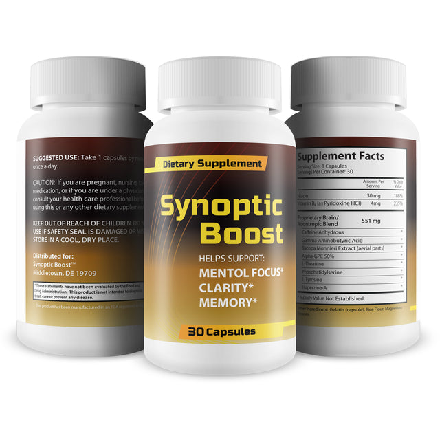 Synoptic Boost - Help Support: Mental Focus, Clarity, Memory, Concentration, Mental Performance, and Natural Energy Levels - Cognitive Health Support - Nootropic Brain Booster Supplement - 30 Servings