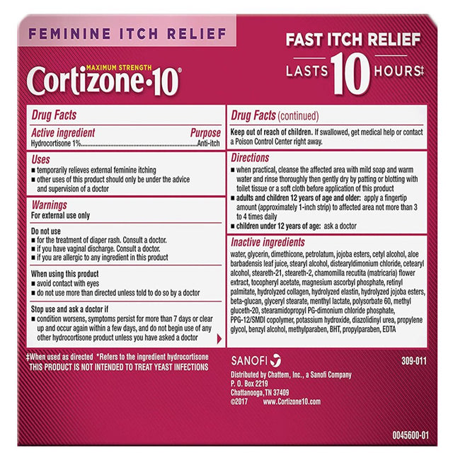 "Cortizone 10 Feminine Relief Anti-Itch Hydrocortisone Creme Intensive, 1 Oz"