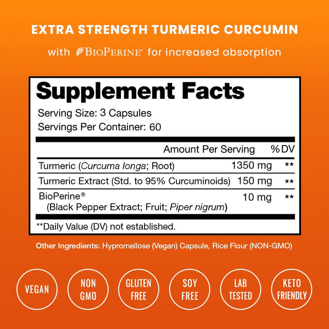 Nutrachamps Turmeric Curcumin with Bioperine 1500Mg - 180 Capsules with 95% Curcuminoids Extra Strength Supplement W Black Pepper Extract for Joint Health - Highest Potency