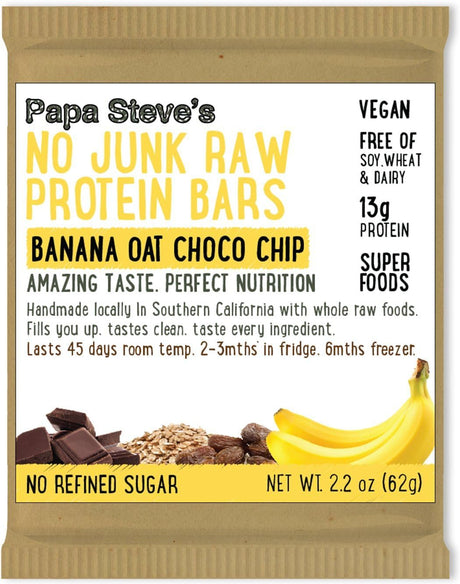 Papa Steve’S No Junk Raw Protein Bars, Banana Oat Dark Chocolate, 2.2 Oz, 10 Count