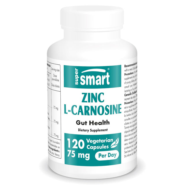 Supersmart - Zinc L-Carnosine 75Mg per Day (Zinc Carnosine) - GI Tract Support - Gut Restore & Digestive Health - Acid Reflux Relief | Non-Gmo & Gluten Free - 120 Vegetarian Capsules