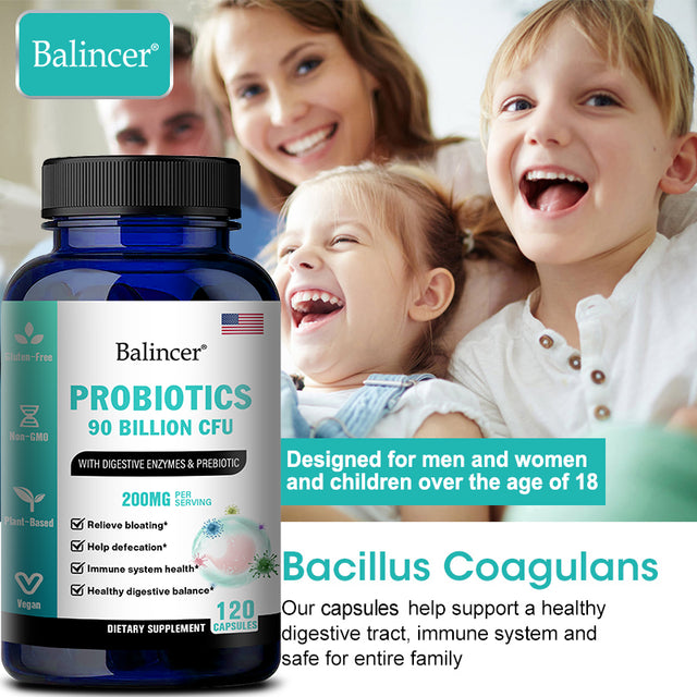 Balincer Probiotic Capsules for Men and Women - Contains Natural Lactase and Prebiotic Fiber for Digestive Health - Supports Gut Health, Bloating Relief and Immune Health