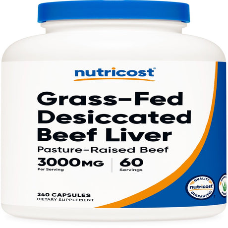 Nutricost Grass Fed Desiccated Beef Liver Supplement 240 Capsules, 3000Mg (750Mg per Cap)