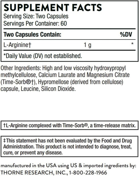 Thorne L-Arginine Sustained Release (Formerly Perfusia-Sr) - Support Heart Function, Nitric Oxide Production, and Optimal Blood Flow - 120 Capsules - 60 Servings