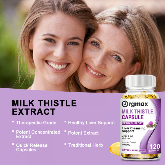 Orgmax Milk Thistle Seed Capsules 1000Mg & Dandelion Root 50Mg, Support Liver Health, Antioxidant and Detox, 120 Capsules