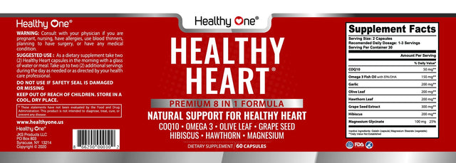 Healthy Heart Supplement | 8 All-Natural Ingredients | Helps Manage Wellness & Health | Improve Blood Flow (60)