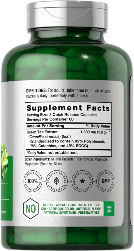 EGCG Green Tea Extract Pills | 1800 Mg | 180 Capsules | by Horbaach