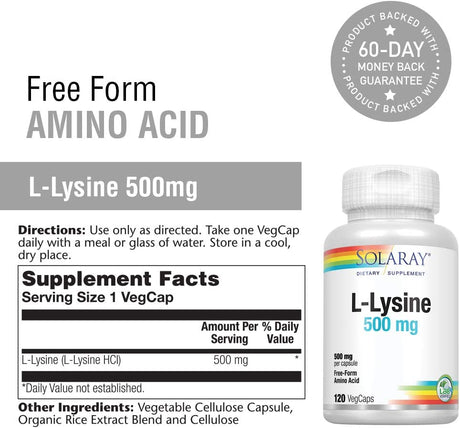 SOLARAY Freeform Llysine 500Mg Capsules, 120 CT