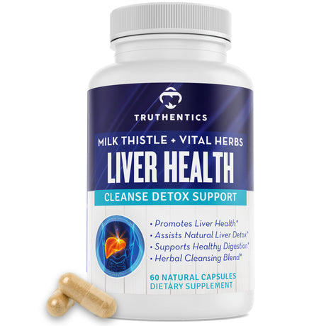 Truthentics Liver Health Support Supplement - Cleanse Detox & Repair Formula with Milk Thistle Dandelion Root Chicory Root Turmeric Artichoke Extract for Liver Detox - 60 Capsules