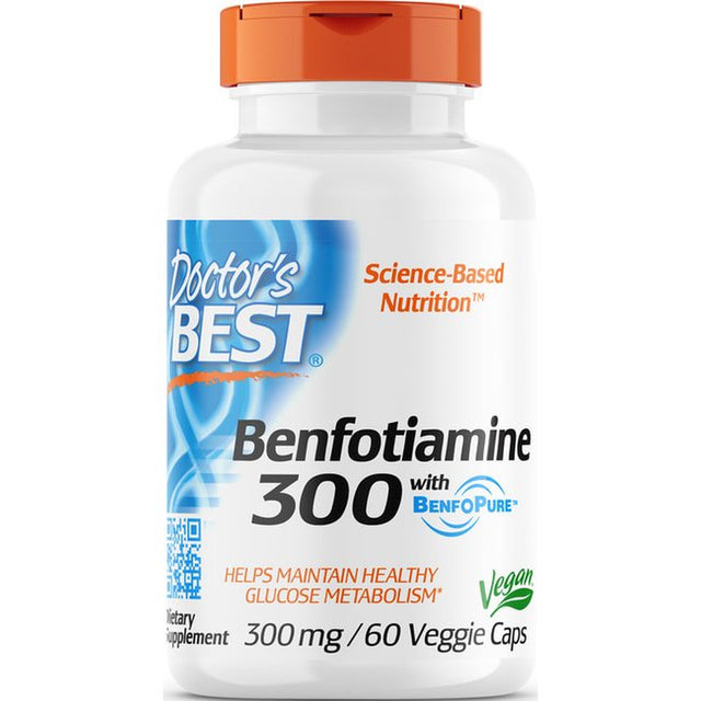 Doctor'S Best Benfotiamine + Benfopure (For Maintaining Blood Sugar Levels) Vegetarian Capsules, 300 Mg, 60 Ct