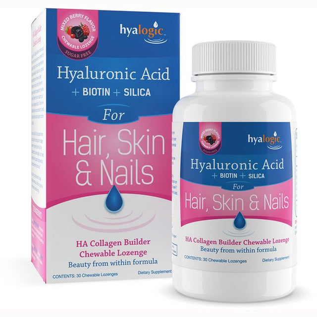 Hyalogic Hair Skin Nails HA Collagen Builder 30Ct Chewable Biotin Silica