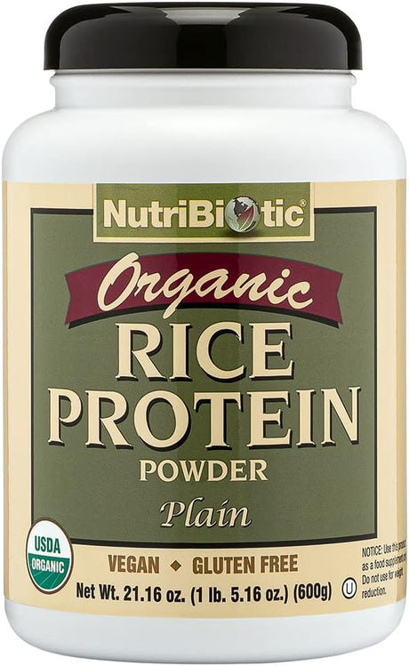 Nutribiotic Certified Organic Plain Rice Protein, 21 Ounce | Low Carbohydrate Vegan Protein Powder | Raw, Certified Kosher & Keto Friendly | Made without Chemicals, Gmos & Gluten | Easy to Digest