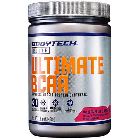 Bodytech Elite Ultimate BCAA Powder, Supports Muscle Protein Synthesis, Nitric Oxide Production, Watermelon Candy (30 Servings)