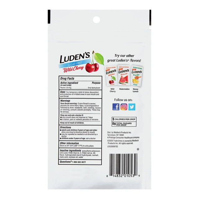 Luden'S Sugar Free Wild Cherry Throat Drops, Sore Throat Relief, 75 Count