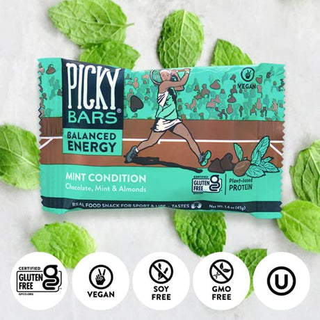 Picky Bars Real Food Energy Bars, Plant Based Protein, All-Natural, Gluten Free, Non-Gmo, Non-Dairy, Mint Condition, Pack of 10