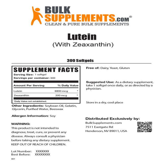 Bulksupplements.Com Lutein with Zeaxanthin Softgels, 9000Mcg - Vision Supplements (300 Softgels)