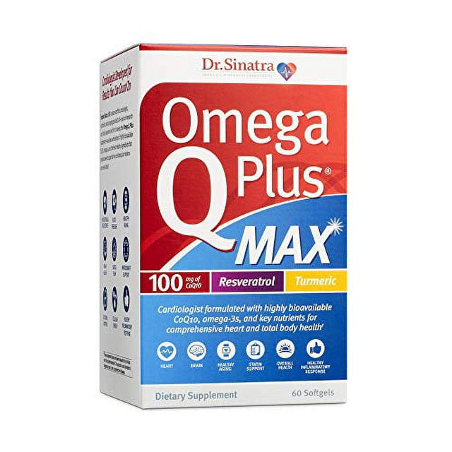 Dr. Sinatra’S Omega Q plus MAX – Advanced Heart Health and Healthy Aging Support for Healthy Cholesterol, Blood Pressure, Triglycerides, Blood Sugar with 100Mg of Coq10 and Turmeric (60 Softgels)