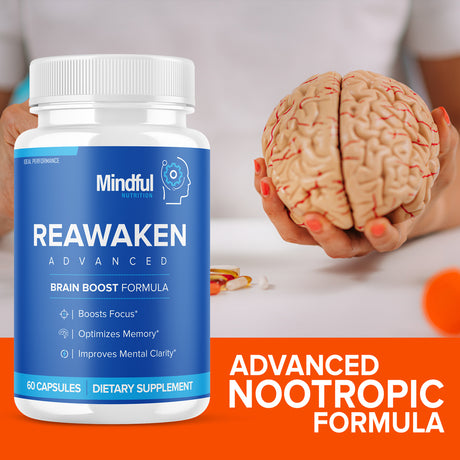 Reawaken Advanced Brain Boost Formula - Boost Focus, Optimize Memory, Improve Mental Clarity - 5 Pack (150 Day Supply) 300 Capsules