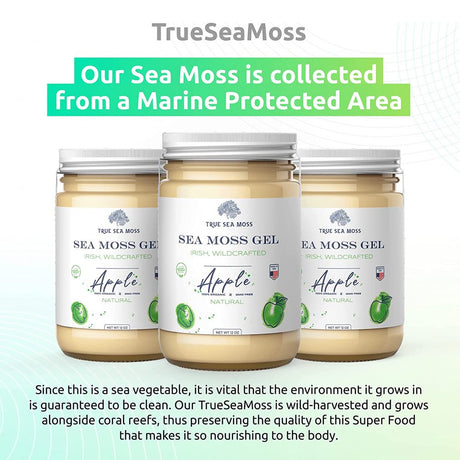 Trueseamoss Wildcrafted Irish Sea Moss Gel – Nutritious Raw Seamoss Rich in Minerals, Proteins & Vitamins – Antioxidant Health Supplement, Vegan-Friendly Made in USA (Apple, 3)