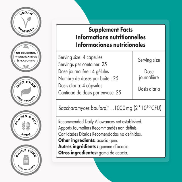 Supersmart - Saccharomyces Boulardii 20 Billion CFU 1000 Mg per Day - Probiotic Supplement - Yeast for Transit & Intestinal Health | Non-Gmo & Gluten Free - 100 DR Capsules