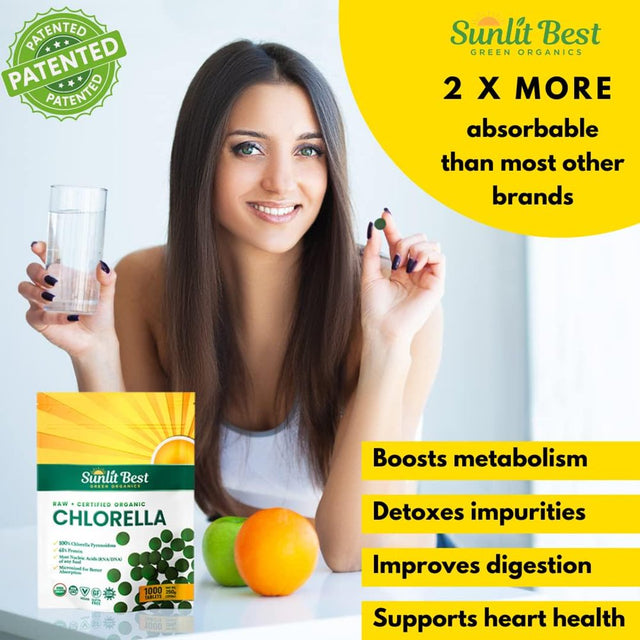 Chlorella Tablets Mega-Pack 1000 Tablets Cracked Cell, Organic, Raw, Non-Gmo. 100% Pure Chlorella Pyrensoidosa. Green Superfood. High Protein, Chlorophyll & Nucleic Acids. No Preservatives or Fillers