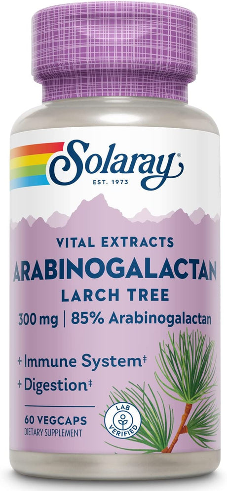 SOLARAY Arabinogalactan, Larch Tree Extract 300Mg | Prebiotic Fiber for Healthy Gut & Immune System Support | 60 Vegcaps