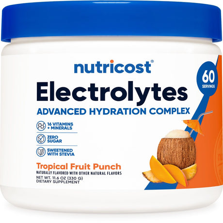 Nutricost Electrolytes Advanced Hydration Powder (Tropical Fruit Punch) 60 Servings Supplement