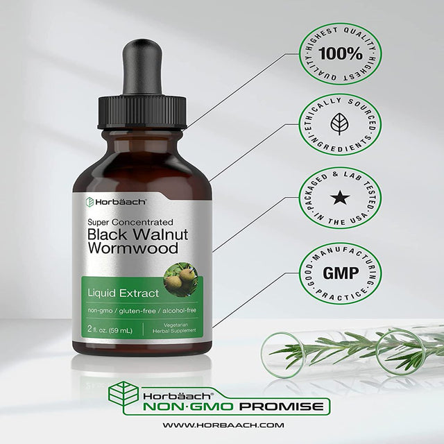 Black Walnut Wormwood Liquid Extract | 2 Oz | Vegtarian | by Horbaach