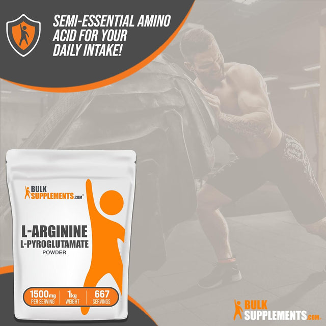 BULKSUPPLEMENTS.COM L-Arginine L-Pyroglutamate Powder - Arginine Supplement, L Arginine Powder - Nitric Oxide Supplement, Nitric Oxide Powder - Gluten Free, 1500Mg per Serving, 250G (8.8 Oz)