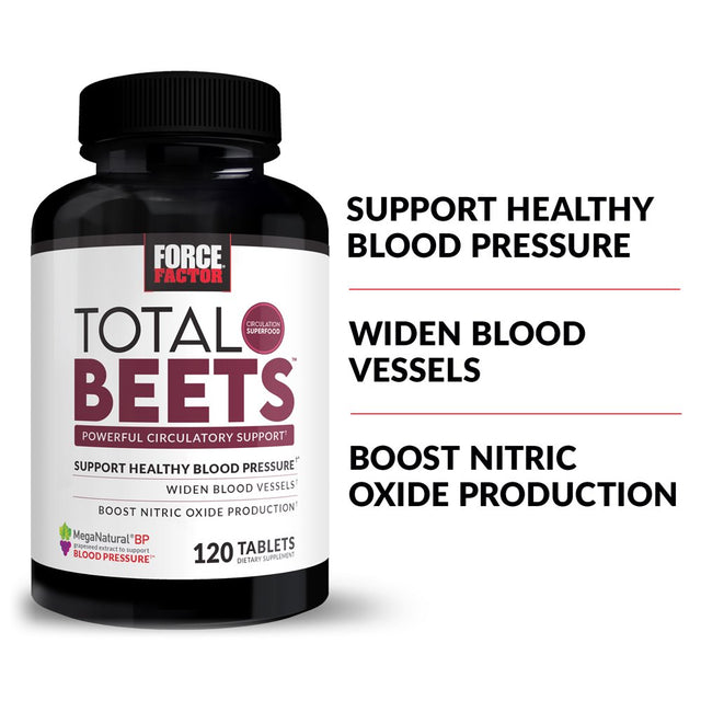 Force Factor Total Beets Blood Pressure Supplement with Beetroot, 120 Tablets