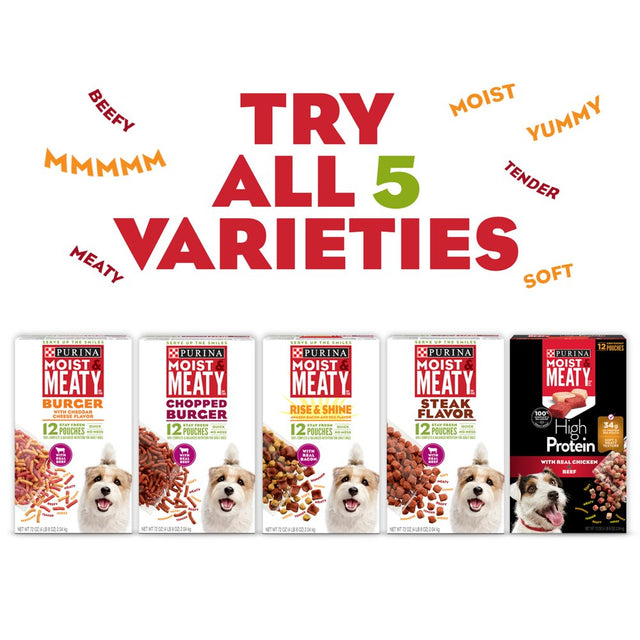 Purina Moist and Meaty Wet Dog Food, High Protein, Soft Bacon & Egg, 6 Oz Pouches (12 Pack)