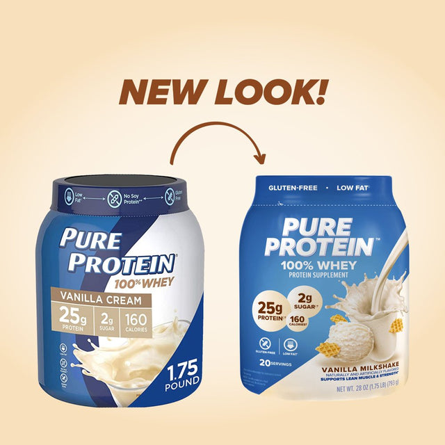 Pure Protein 100% Whey Protein Powder, Vanilla Cream, 25G Protein, 1.75 Lbs