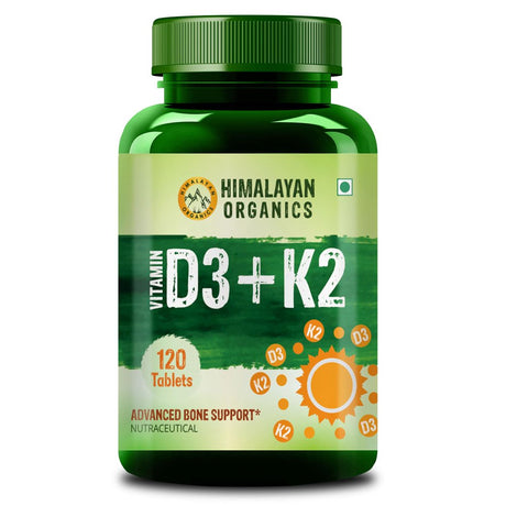 Himalayan Organics Vitamin D3 600 IU + K2 as MK7 Supplement | Supports Stronger Immunity & Bone & Heart Health | Healthy Heart for Men and Women - 120 Veg Tablets