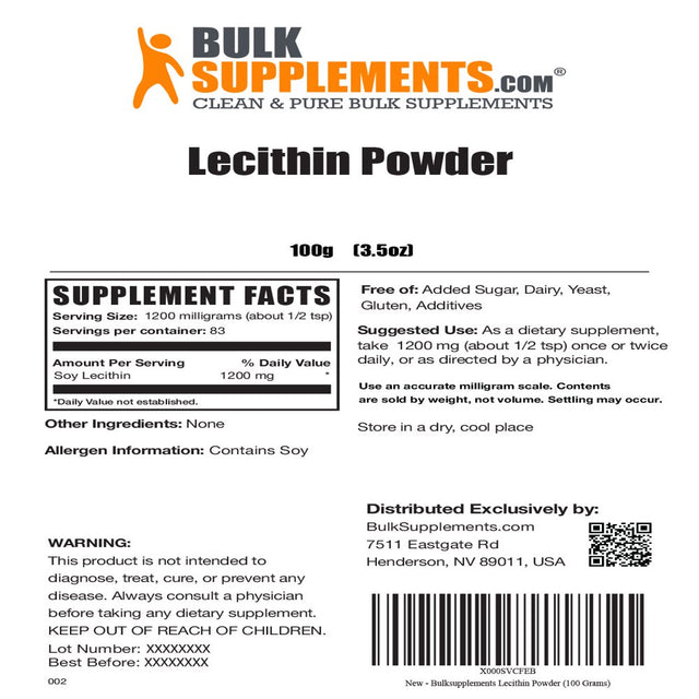 Bulksupplements.Com Lecithin Powder - Soy Lecithin - Milk Production Increase - Lactation Support (100 Grams - 3.5 Oz)