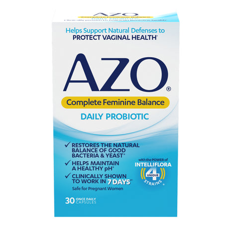 AZO Complete Feminine Balance Daily Probiotics for Women, Clinically Proven, Support Vaginal Health, Non-Gmo, 30 Count