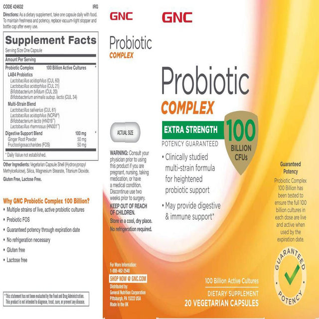 GNC Probiotic Complex Extra Strength with 100 Billion Cfus | for Heightened