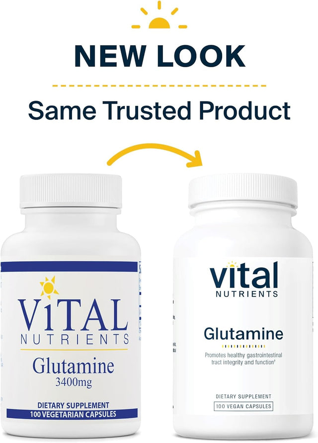 Vital Nutrients - Glutamine - Gastrointestinal and Immune Support - 100 Vegetarian Capsules per Bottle - 3400 Mg