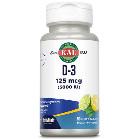 KAL Vitamin D-3 5000 IU | Natural Lemon Lime Activmelt Micro Tablets | Healthy Immune Function & Bone Support | 90 Ct