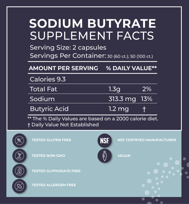 Bodybio Sodium Butyrate Gut Health Supplement 100 Capsules