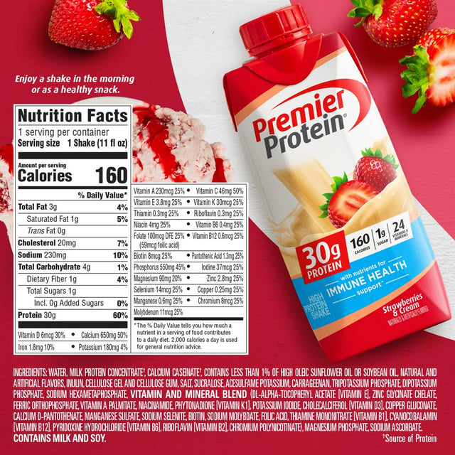 Premier Protein Shake, Strawberries & Cream, 30G Protein, 11 Fl Oz, 4 Ct