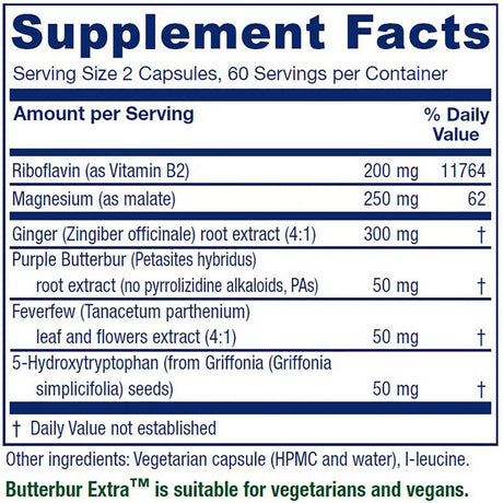Vitanica Butterbur Extra, Brain Chemistry and Vessel Support, Vegan, 120 Capsules
