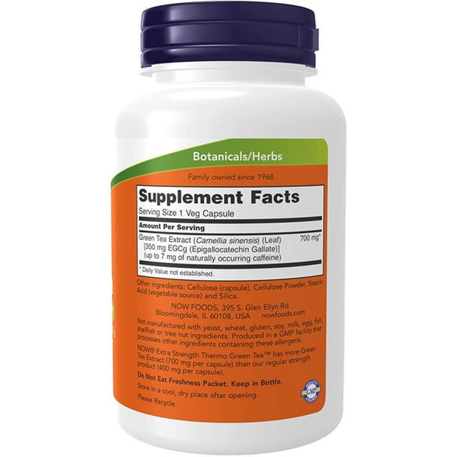 NOW Supplements, Thermo Green Tea™, Extra Strength, with 700 Mg Green Tea and 350 Mg Egcg, 90 Veg Capsules (Pack of 3)