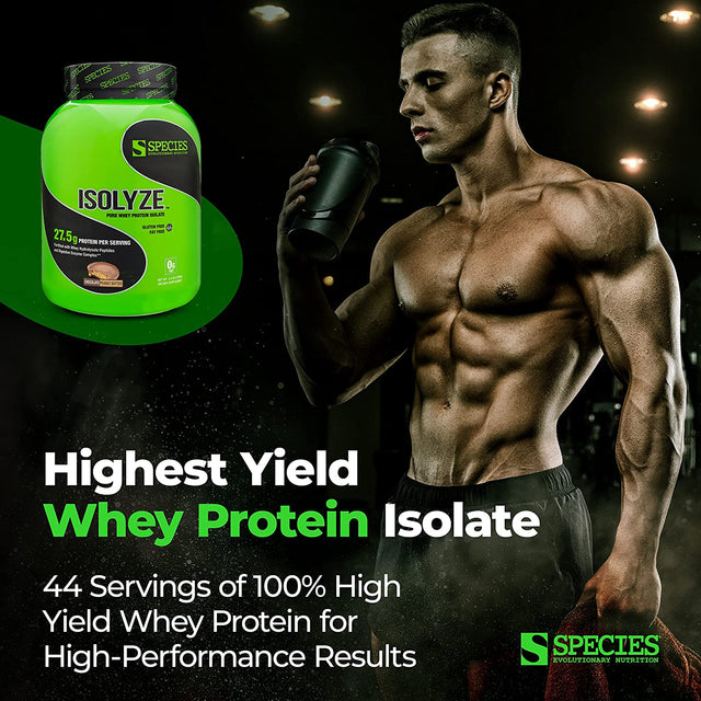 Species Nutrition Isolyze Whey Protein Powder, 100% Whey Isolate Protein, Whey Protein for Muscle Building, 27.5G Protein per Scoop, No Sugar & Low Fat Protein (Chocolate Peanut Butter, 44 Servings)