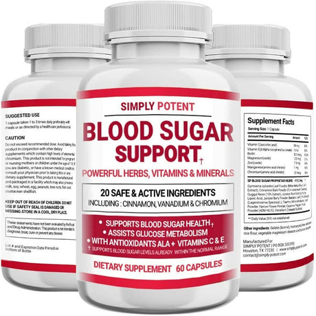 Blood Sugar Support Supplement - Glucose Balance W Alpha Lipoic Acid & Cinnamon 60 Capsule