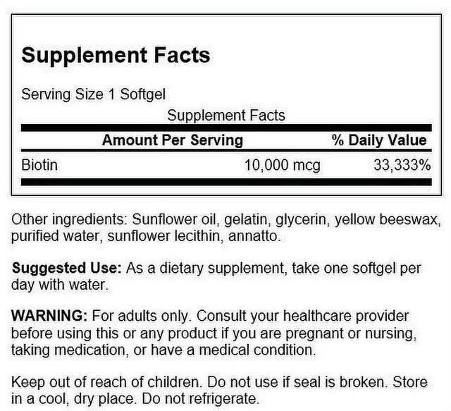 Swanson Premium Super Strength Biotin Softgels, 10,000 Mcg, 60 Count