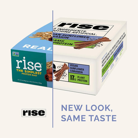 Rise Pea Protein Bar- Vegan Sunflower Cinnamon, Soy Free, Paleo Breakfast & Snack Bar, 15G Protein, 5 Natural Whole Food Ingredients, Simplest Non-Gmo, Vegan, Gluten-Free, Plant Based Protein, 12 Pack